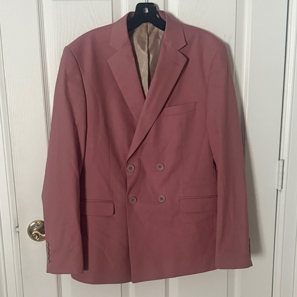 Boohoo Men's Double-Breasted Blazer in Rose dusty rose light pink size 40